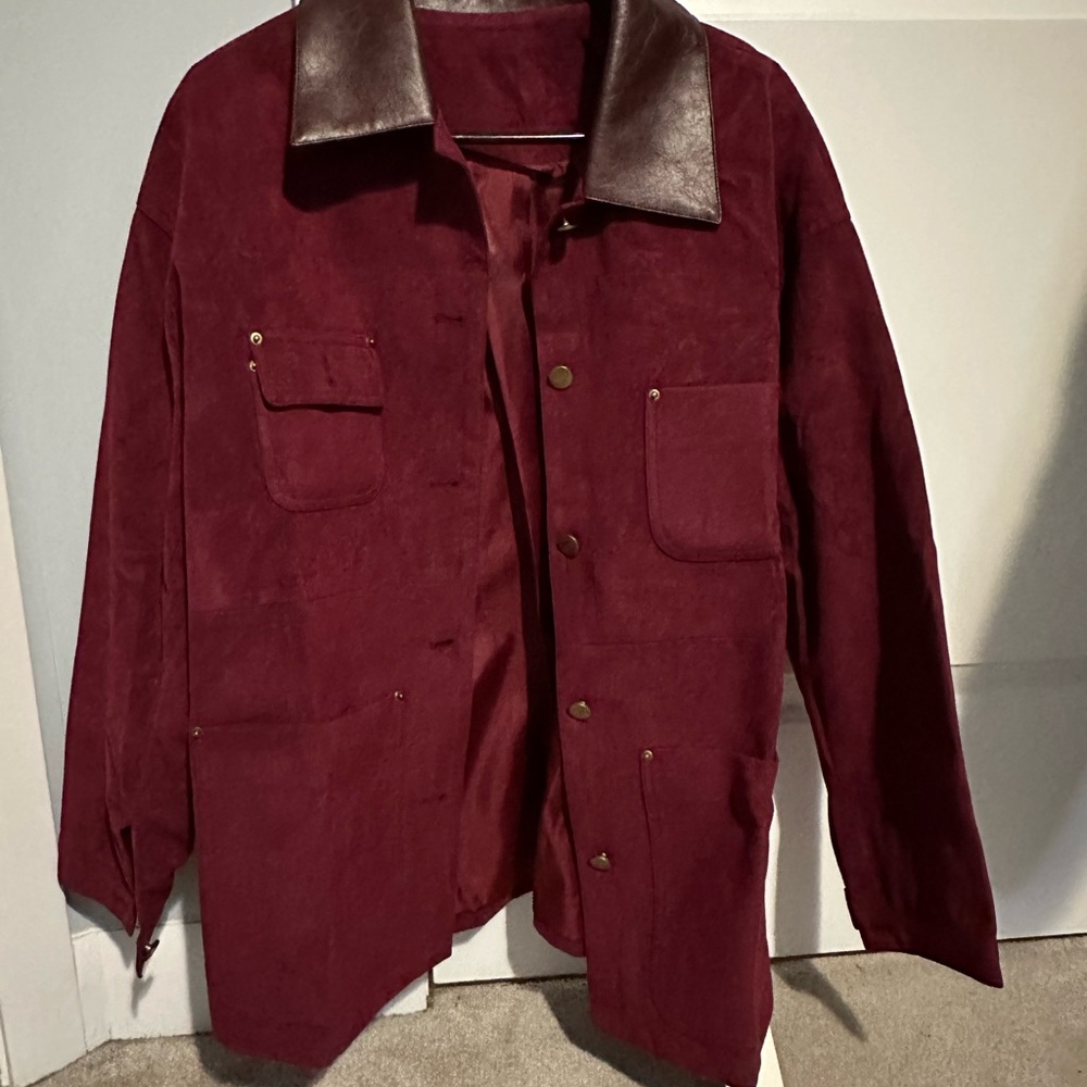 Women’s Commense Burgundy Suede Jacket with Leather Collar